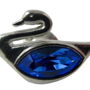 Swarovski Rare Vintage Swan Lapel Pin with Blue Marquise Crystal